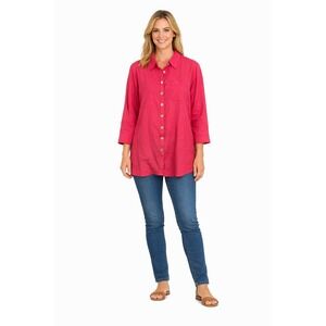 Soft Surroundings Women's Medium  Linen Back Zip High Low Fuschia Shirt Top